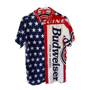 Budweiser American Flag Small Button Down Shirt T&C Surf Designs Aloha Patriotic
